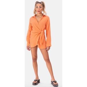 Adika Orange Wrap Mini Dress Long Sleeve